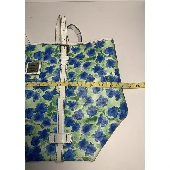 Dooney & Bourke Blue Floral Coated Canvas Tote Shoulder Bag White Trim - Picture 12 of 14